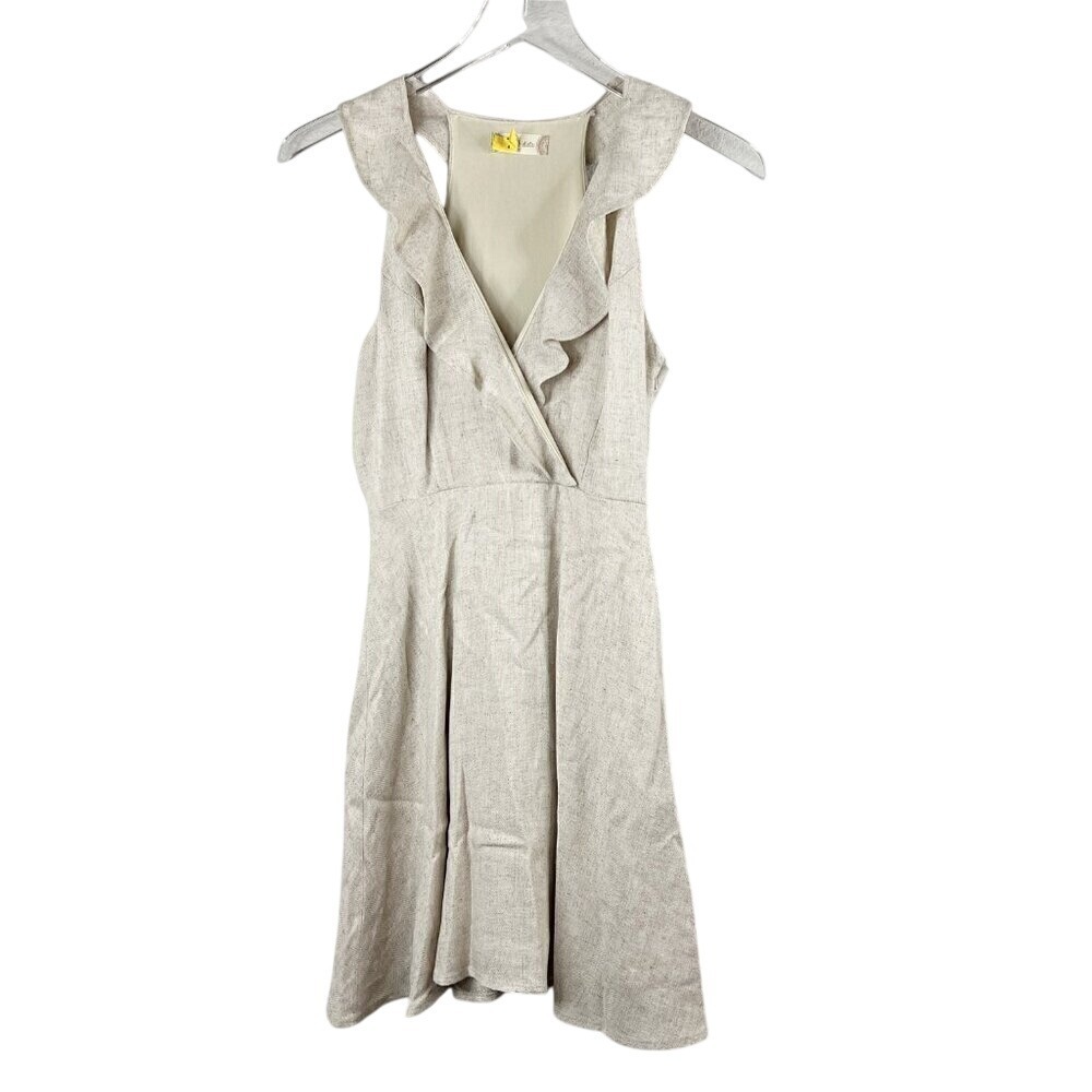 Altar'd State Karina‎ Dress Linen Blend Cream Sleeveless Ruffled Top Size S